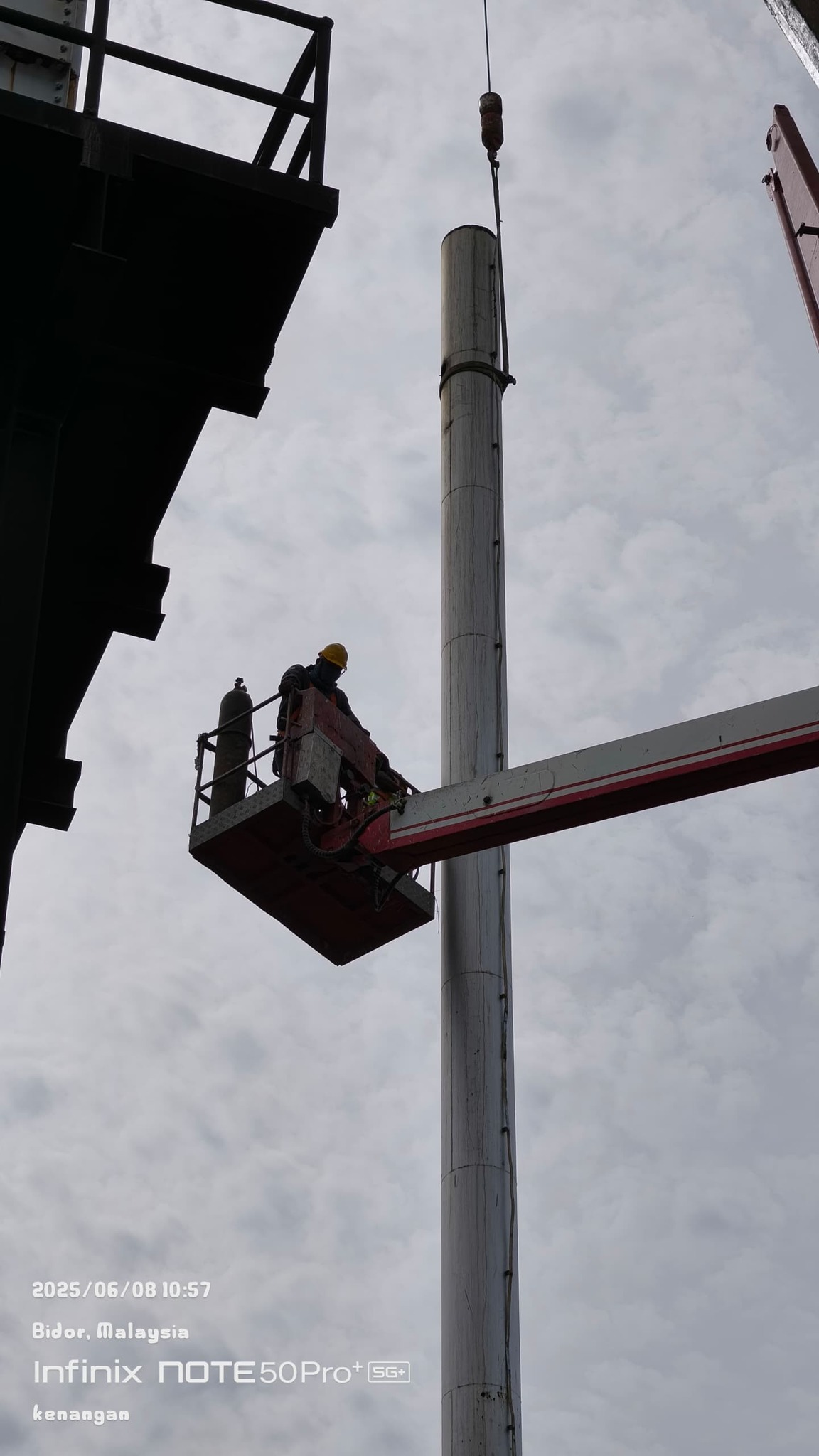 Close-up of custom industrial chimney fabrication in Malaysia
